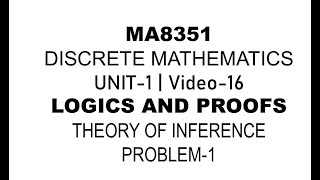 MA8351 DISCRETE MATHEMATICS UNIT1 VIDEO16THEORY OF INFERENCE PROBLEM1 [upl. by Regan]