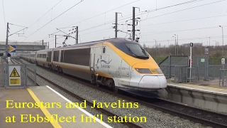 Eurostar and Javelin trains at Ebbsfleet International station UKs Ηigh Speed 1 line [upl. by Omik]