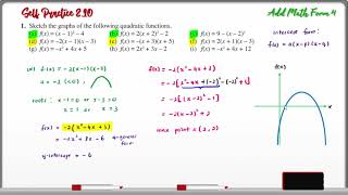 Add Math Form 4  Chapter 2 Quadratic Functions  Self Practice 210 [upl. by Anitrak]