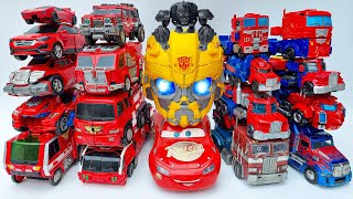 Red Color New TRANSFORMERS Leader OPTIMUSPRIME Truk  TRANSPORTING Tractor Crane Train Bus Movie [upl. by Lelia]