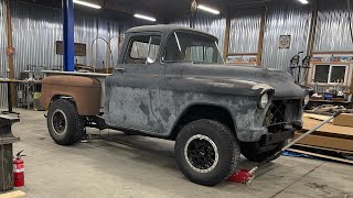 57 Chevy Truck on 2001 4x4 Chevy Tahoe frame PART 1￼Crazylegs Creations [upl. by Avehsile]