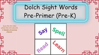 Dolch Sight Words PrePrimer PreKindergarten [upl. by Ifill]