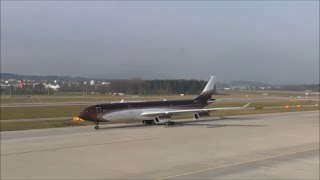 Wonderful livery Klaret Aviation Alischer Burchanowitsch Usmanow Airbus A340 taxiing at ZRH [upl. by Elise]