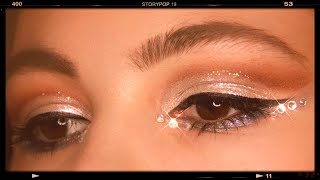 Simple EYE MAKEUP Tutorial with Glitter amp Rhinestones  Cut Crease For Hooded Eyes [upl. by Rhine]