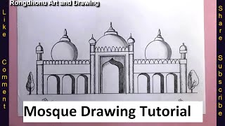 How to draw Mosque  Mashjid Drawing Tutorial  Pencil Drawing Easy [upl. by Anailuy]