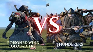 WARHAMMER III Total War  Poisoned Wind Globadiers VS Thunderers [upl. by Glanville]