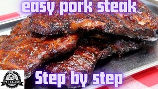 Pit boss pro series  smoke bbq pork steaks on pellet grill [upl. by Idalia797]