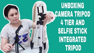 UNBOXING CAMERA TRIPOD 4 TIER AND SELFIE STICK INTEGRATED TRIPOD [upl. by Thetis]