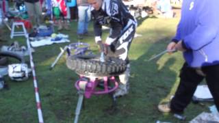 Ballards Motorex Offroad rider Jess Gardiner changing tyre with mousse [upl. by Biddie882]