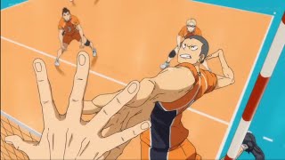 Tanaka Cross Spike  Karasuno vs Inarizaki [upl. by Acirderf]