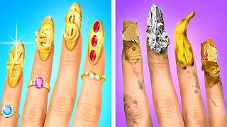 BEAUTY Problems With LONG NAILS and HAIR  RICH vs BROKE Crazy Girly Struggles by La La Life [upl. by Adnovay]