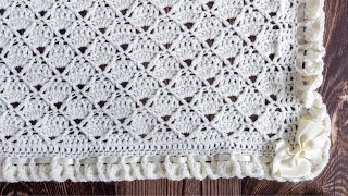 Crochet Lace Baby Blanket Pattern BEAUTIFUL yet EASY [upl. by Klug38]