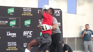 Israel Adesanya hits the Stunner the Rock Bottom and The Peoples Elbow at UFC 234 Open Workouts [upl. by Zabrine205]