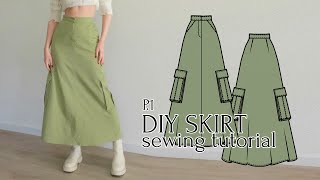 Sewing Tutorial for Skirt with Cargo Pockets  Sewing Pattern [upl. by Ramsden]