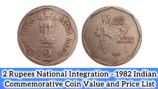 2 Rupees National Integration  1982 Indian Commemorative Coin Value and Price List 2rupees [upl. by Loella444]