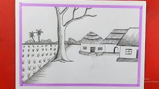 New Village scenery drawing easy  Pencil Drawing Tutorial  Drisso Art [upl. by Isherwood513]