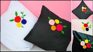 How to make Cushion Covers  Home Decor idea  Easy Flowers Stitching method using Wool [upl. by Kolb]