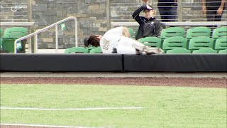 Bryant 1B dives into netting for incredible catch 😮 [upl. by Ymij]