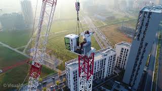 Montaggio gru ripresa da drone in cantiere edile [upl. by Avril]