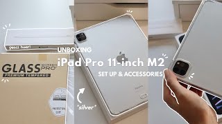 iPad Pro 11inch M2 Silver 🤍 Unboxing  Set up  Accessories [upl. by Irah]