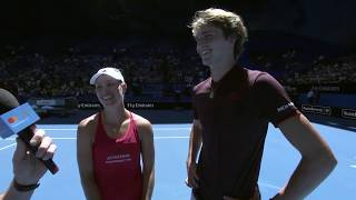 Angelique Kerber and Alexander Zverev oncourt interview RR  Mastercard Hopman Cup 2018 [upl. by Enihpled]