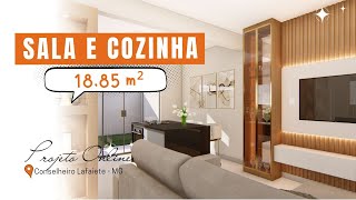 SALA E COZINHA MODERNA INTEGRADAS com ILHA e Painel de TV com CRISTALEIRA [upl. by Hickie]