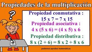 Propiedades de la multiplicación propiedad conmutativa asociativa y distributiva [upl. by Hgielanna58]