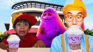 Blippi Fun World and Ryans World Try Grimace Shake Challenge in Real Life Tag with Ryan Update [upl. by Heller]