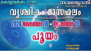 പൂയം  വൃശ്ചിക മാസഫലം  കൊല്ലവർഷം 1200  2024 November 16  December 15  Pooyam [upl. by Tebasile]