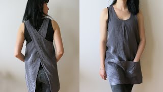 Cross back apron with pockets Japanese pinafore Crossback Sewing tutorial TOTOshopUA GRACE [upl. by David]