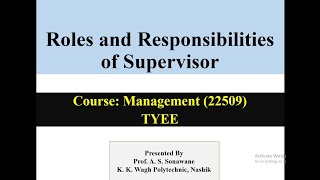 Roles and Responsibilities of Supervisor [upl. by Airemat]