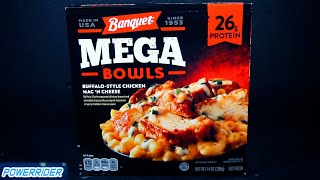 Banquet Mega Bowls Buffalo Style Chicken Mac N Cheese Review  PowerRider [upl. by Frentz]