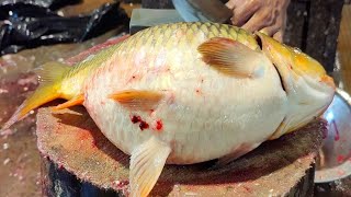 I Never Seen Incredible Giant Golden Carp Fish Cutting Skills In Bangladesh Fish Market [upl. by Ycats42]