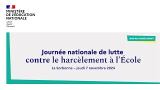 7 novembre 2024  journée nationale de lutte contre le harcèlement à lécole [upl. by Elleoj]