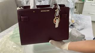 Michael Kors Rayne Medium Saffiano Leather Satchel Color Merlot [upl. by Hillell488]