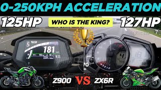 Kawasaki Z900 🆚️ Kawasaki ZX6R  0250kph Acceleration  Top Speed Attempt 🔥 [upl. by Alket]