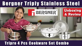 Bergner Tripro Triply Stainless Steel 4 Pc Cookware Set Combo Amazon Shopping  Price amp Review  NHQ [upl. by Hackett]