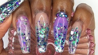 Acrylic Nails Tutorial  Acrylic Nails Infill  How to Encapsulated Nails  Purple Glitter Ombre [upl. by Solita186]