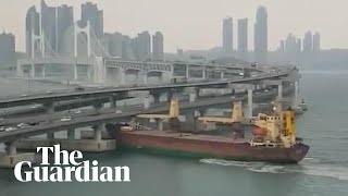 Russian cargo ship crashes into bridge in South Korea [upl. by Neelhtakyram120]