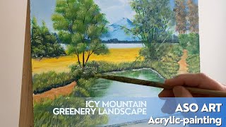 Acrylic Painting Tutorial Icy Mountain Greenery Landscape  ASO ART [upl. by Odelinda]