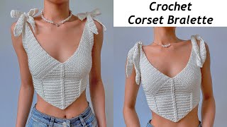 Crochet Corset Bralette Tutorial  Crochet Corset Top  Chenda DIY [upl. by Ahsiram]