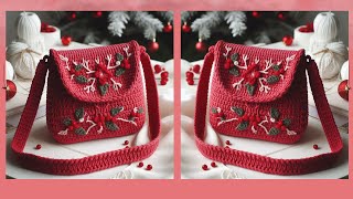 CROCHET SLING BAG IDEAS WITH RED COLOR COMBINATION FOR CHRISTMAS  Crochet Ideas [upl. by Garey378]