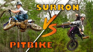 Surron VS Pitbike Battle  Huge Backyard Jumps  Haiden And Duffe Are Back [upl. by Bran208]