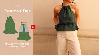 DIY Vanessa Halter Neck Peplum Top Tutorial  tintofmintPATTERNS [upl. by Aidahs424]