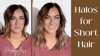 Two Halo Extensions for Short Hair  HalobyJess  Layered 14” vs Original 12” [upl. by Acissej304]