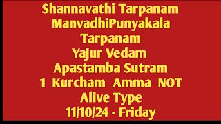 Shannavathi Tarpanam Manvadhi Punyakalam Yajur Vedam Apastambam 1 Kurcham Amma NOT Alive 111024 [upl. by Herm]