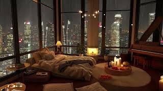 Cozy Bedroom Ambience with Relaxing Jazz Saxophone Instrumental Music amp Rain Sounds for Sleeping [upl. by Avraham]