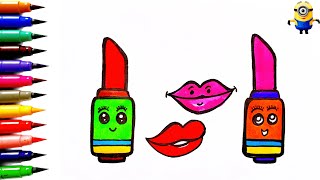 Lipstick 💄Drawing for Kids 💋 How to Draw Lipstick Drawing and Colouring Draw lips👄 Art and Learn [upl. by Euqram589]