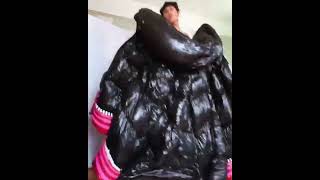 Black long down puffy coat with a hood Moncler long down jacket Длинный пуховик Moncler [upl. by Elleirda101]