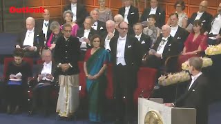 Abhijit Banerjee Wears Dhoti Esther Duflo A Saree At Nobel Prize Ceremony [upl. by Belshin10]